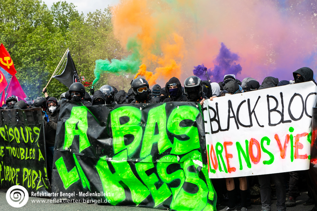 01.05.18 Paris - 1. Mai Ausschreitungen - Reflektierter Bengel